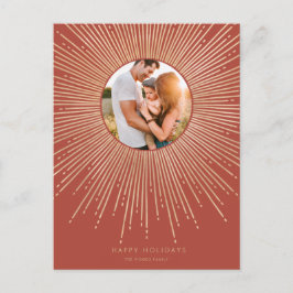 Terracotta & Gold sunburst lijst kerstfoto Briefkaart