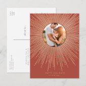 Terracotta & Gold sunburst lijst kerstfoto Briefkaart (Voorkant / Achterkant)