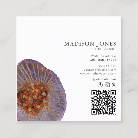 Terracotta Gold Waterverf Interieur Designer Vierkante Visitekaartje (Achterkant)