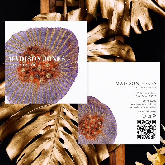 Terracotta Gold Waterverf Interieur Designer Vierkante Visitekaartje