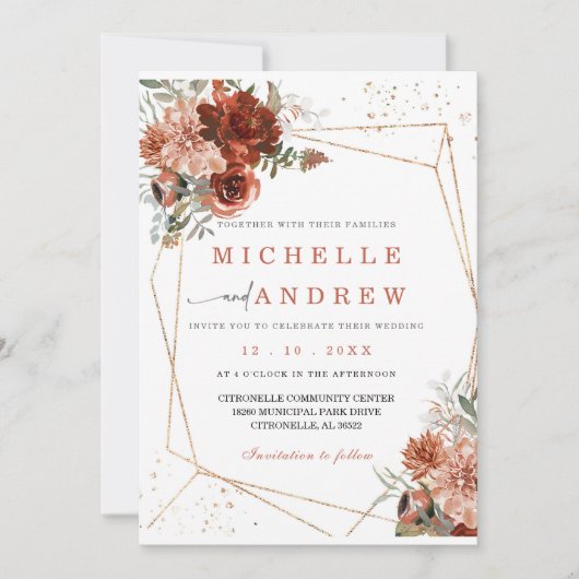 Terracotta Gold Wedding Sjabloon Kaart (Voorkant)