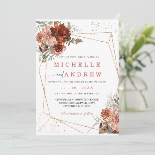 Terracotta Gold Wedding Sjabloon Kaart (Staand voorkant)