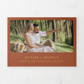 Terracotta Gold World Map QR Code Photo Wedding Drieluik Uitnodiging (Cover)