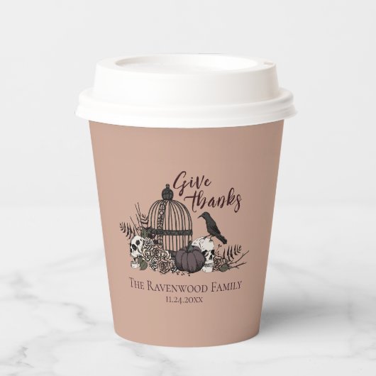 Terracotta Gotische schedels en Rozen geven Bedank Papieren Bekers (Voorkant)