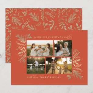 Terracotta Goud 4 Foto Familie Kerst Collage Feestdagenkaart