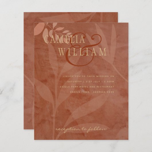 Terracotta Goud Bruiloft Herfst Bladeren Modern (Voorkant / Achterkant)