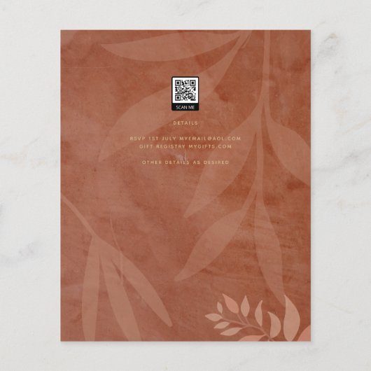 Terracotta Goud Bruiloft Herfst Bladeren Modern Flyer (Achterkant)