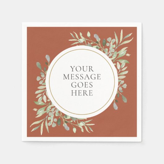Terracotta Goud Eucalyptus Groene Bladeren Servet (Voorkant)