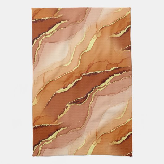Terracotta Goudader Marmer - Warme Luxe (6) Theedoek (Verticaal)