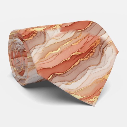 Terracotta Goudader Marmer - Warme Luxe (8) Stropdas (Opgerold)