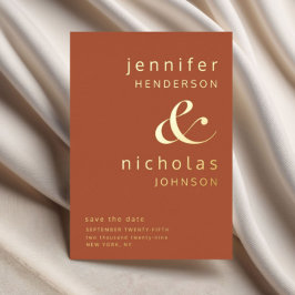 Terracotta Gouden Ampersand Huwelijk Save The Date Folie Uitnodiging
