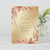Terracotta Gouden Gedroogde Blad Bruiloft Kaart (Staand voorkant)