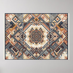 Terracotta Gouden Geometrisch Tapijtpatroon Poster