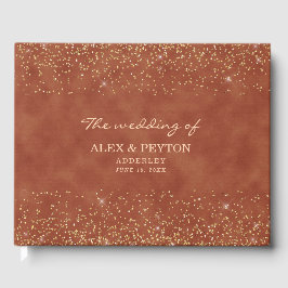 Terracotta Gouden Glitter Bruid Bruidegom Huwelijk Gastenboek