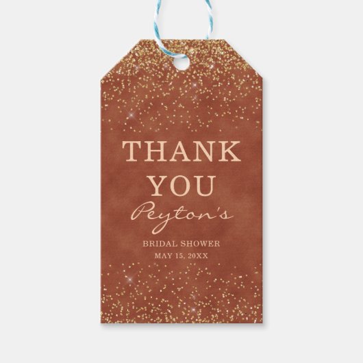 Terracotta Gouden Glitter Bruiloft Feest Bedankt  Cadeaulabel (Voorkant)