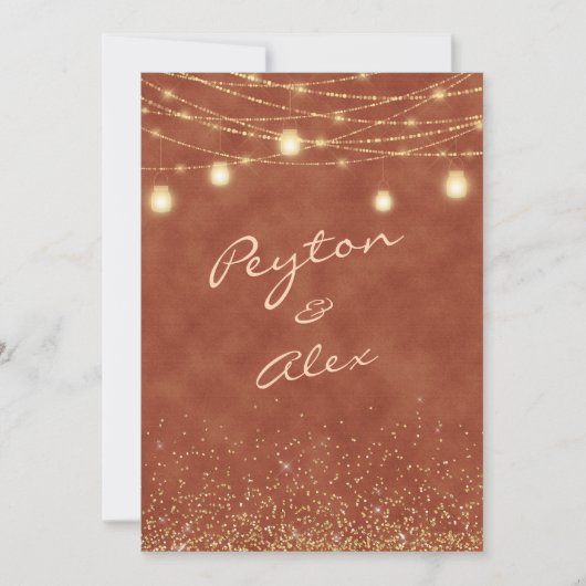 Terracotta Gouden Glitter Bruiloft Uitnodiging (Voorkant)