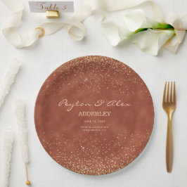 Terracotta Gouden Glitter Bruiloftsreceptie Papieren Bordje