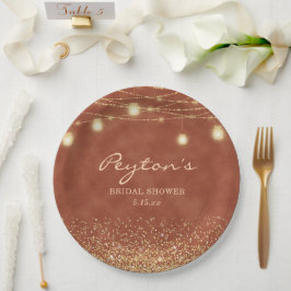 Terracotta Gouden Glitter Slingerlicht Bruiloft Fe Papieren Bordje