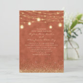 Terracotta Gouden Glitter Slingerlicht Bruiloft Kaart (Staand voorkant)