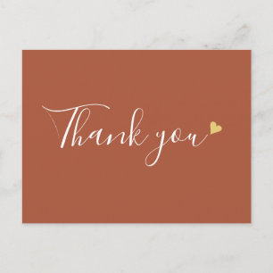 Terracotta Gouden Hart Script Bedankt voor uw Zake Briefkaart