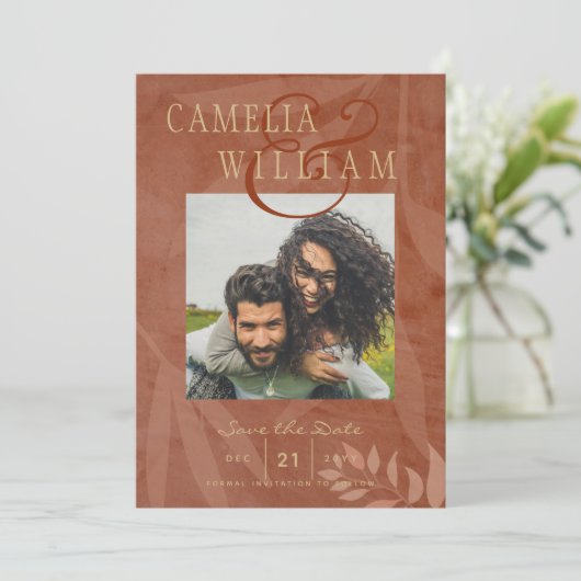 Terracotta Gouden Herfst Bruiloft FOTO Opslag Beri Kaart (Staand voorkant)