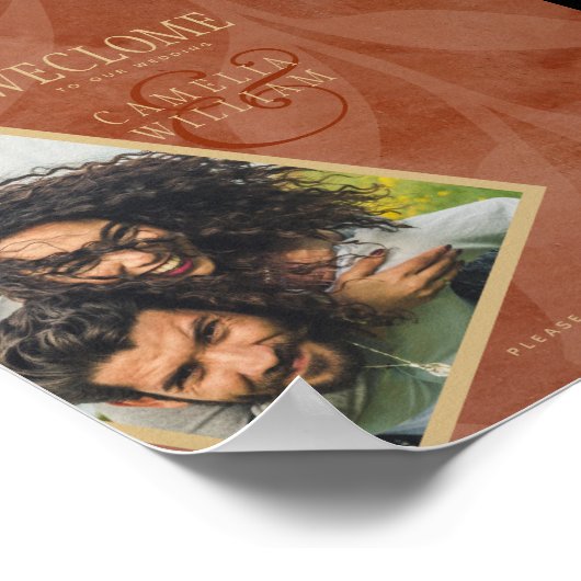 Terracotta gouden herfst bruiloft foto welkomstbor poster (Hoek)