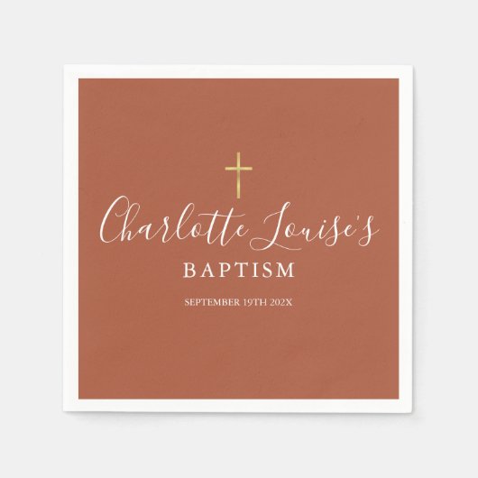Terracotta Gouden Kruis Doop Christening Servet (Voorkant)
