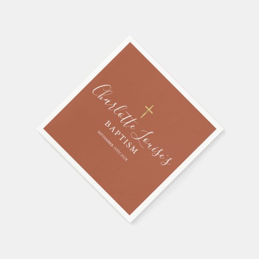 Terracotta Gouden Kruis Doop Christening Servet (Hoek)