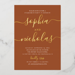 Terracotta Gouden Moderne Script Verlovingsfeest Folie Uitnodiging