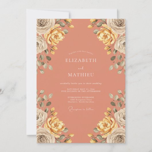 Terracotta Gouden Rozen Bruiloft Kaart (Voorkant)
