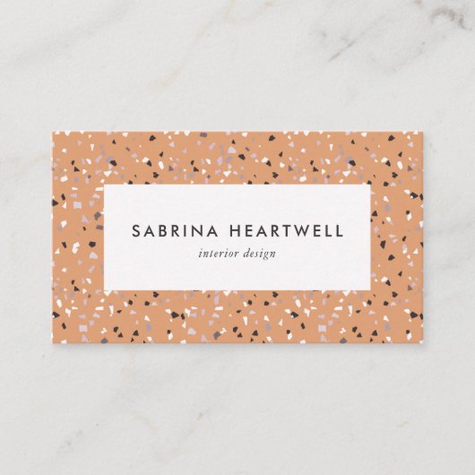 Terracotta Gray Terrazzo Pattern Interior Design Visitekaartje (Voorkant)