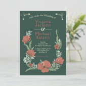 Terracotta & Green Craftsman Bloemen Huwelijk Kaart (Staand voorkant)