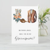 Terracotta Green Man Suit zal je mijn groomsmen zi Kaart (Staand voorkant)