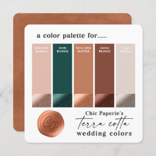 Terracotta Green Rustic Wedding Color Palette Card Kaart