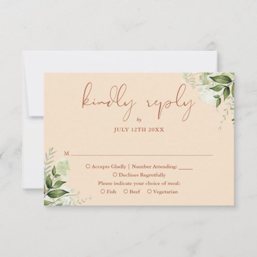 Terracotta Greenery Elegant Script Wedding RSVP Kaartje (Voorkant)