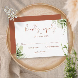 Terracotta Greenery Floral Kindly Reply Wedding RSVP Kaartje