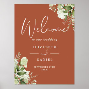 Terracotta Greenery Floral Wedding Welcome Sign Poster