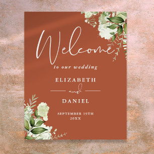 Terracotta Greenery Floral Wedding Welcome Sign Poster