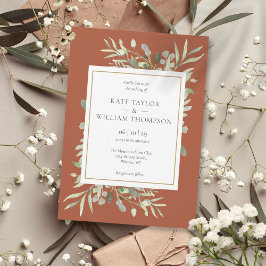 Terracotta Greenery Foliage Gold Wedding Kaart