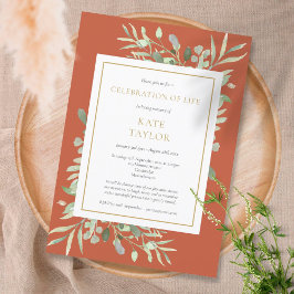 Terracotta Greenery Funeral Celebration of Life Kaart