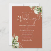 Terracotta Greenery Leaves Monogram Wedding Kaart (Voorkant)