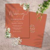 Terracotta Greenery Leaves Monogram Wedding Kaart