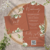 Terracotta Greenery QR Code Monogram Weddenschap All In One Uitnodiging
