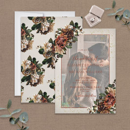 Terracotta Greenery Vellum Overlay Photo Wedding Kaart