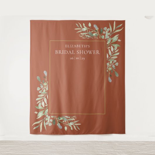 Terracotta Greenery Vrijgezellenfeest Foto achterg Wandkleed (Voorkant)