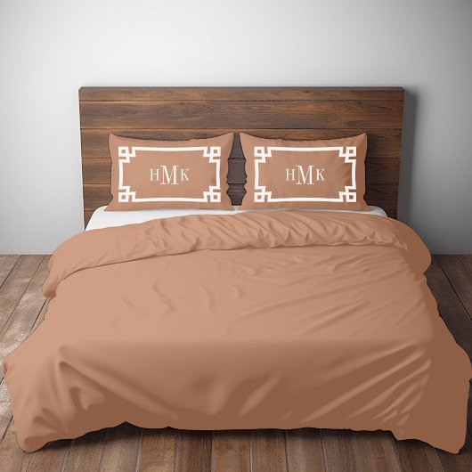 Terracotta Griekse Sleutel Monogram Paar Standaard Kussensloop