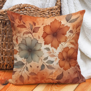Terracotta grijze bloemen warme aardetinten kussen