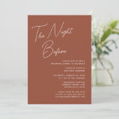 Terracotta grillig script chic de avond ervoor kaart (Staand voorkant)