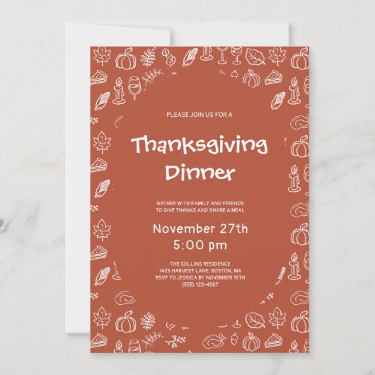 Terracotta grillige hand getrokken Thanksgiving pa Kaart (Voorkant)