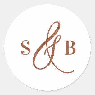 Terracotta grillige kalligrafie bruiloft monogram ronde sticker
